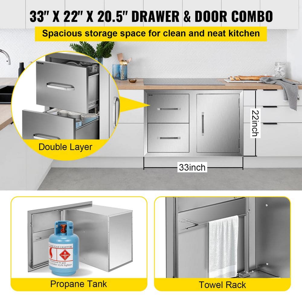 VEVOR Outdoor Kitchen Door Drawer Combo 32.5 in. W x 21.6 in. H x 20.5 in. D BBQ Island Drawers with Handles Access Door CTG20.5X22X330001V0