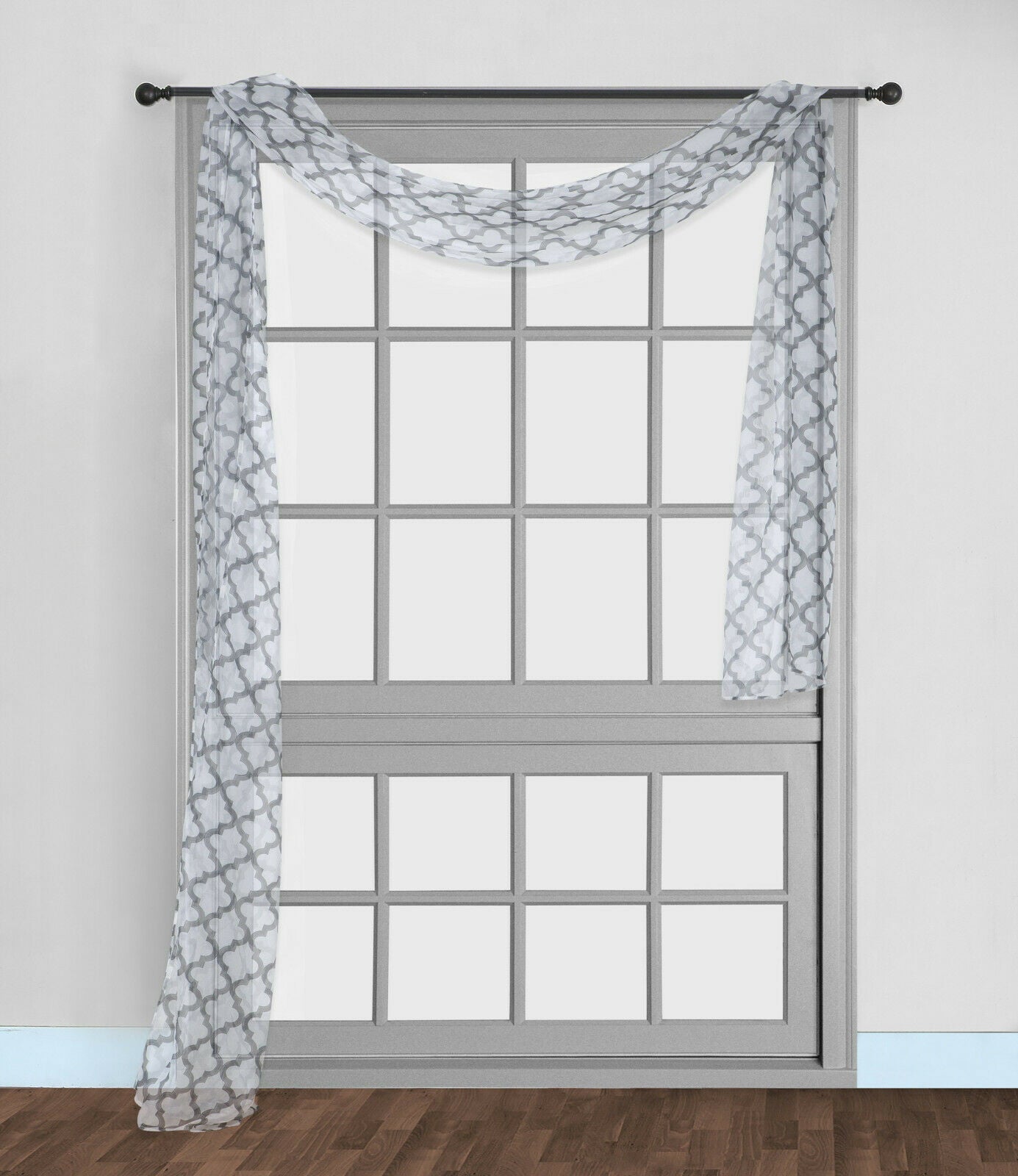 LUSCH DÉCOR 1PC S38 SCARF VALANCE SHEER VOILE TRELLIS GEOMETRIC WHITE/GREY SEE THRU WINDOW KITCHEN, BATHROOM, RESTAURANT, ANY USE SIZE 36 WIDE X 216 LENGTH