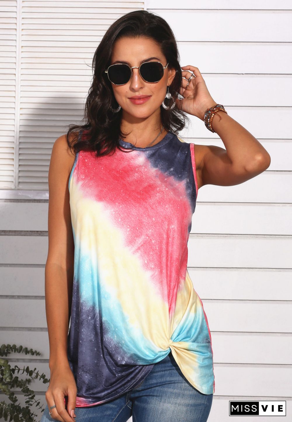 Red Ombre Colorblock Twisted Tank Top