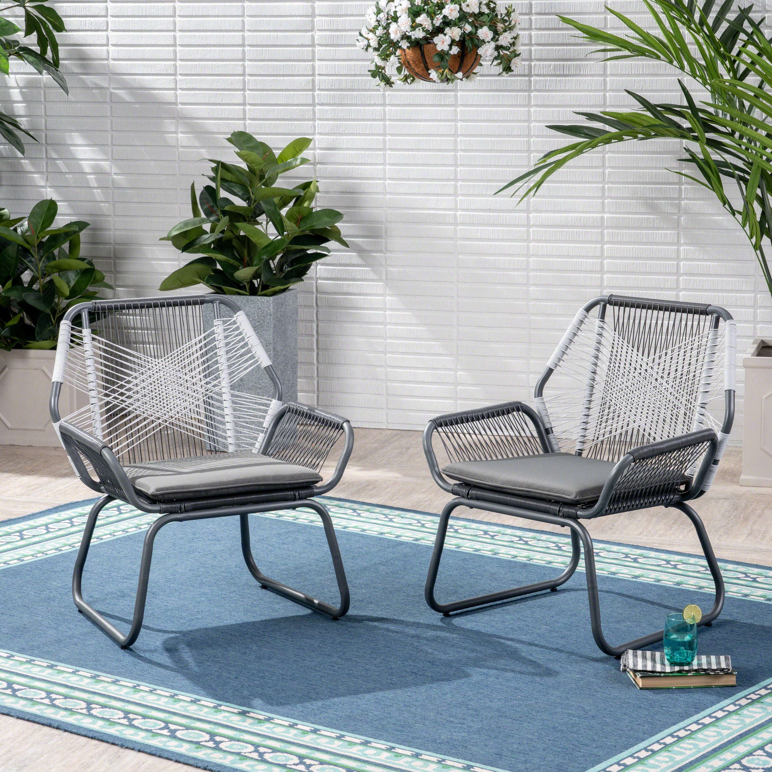 Lydia Outdoor Faux Rattan Club Chair (Set of 2)