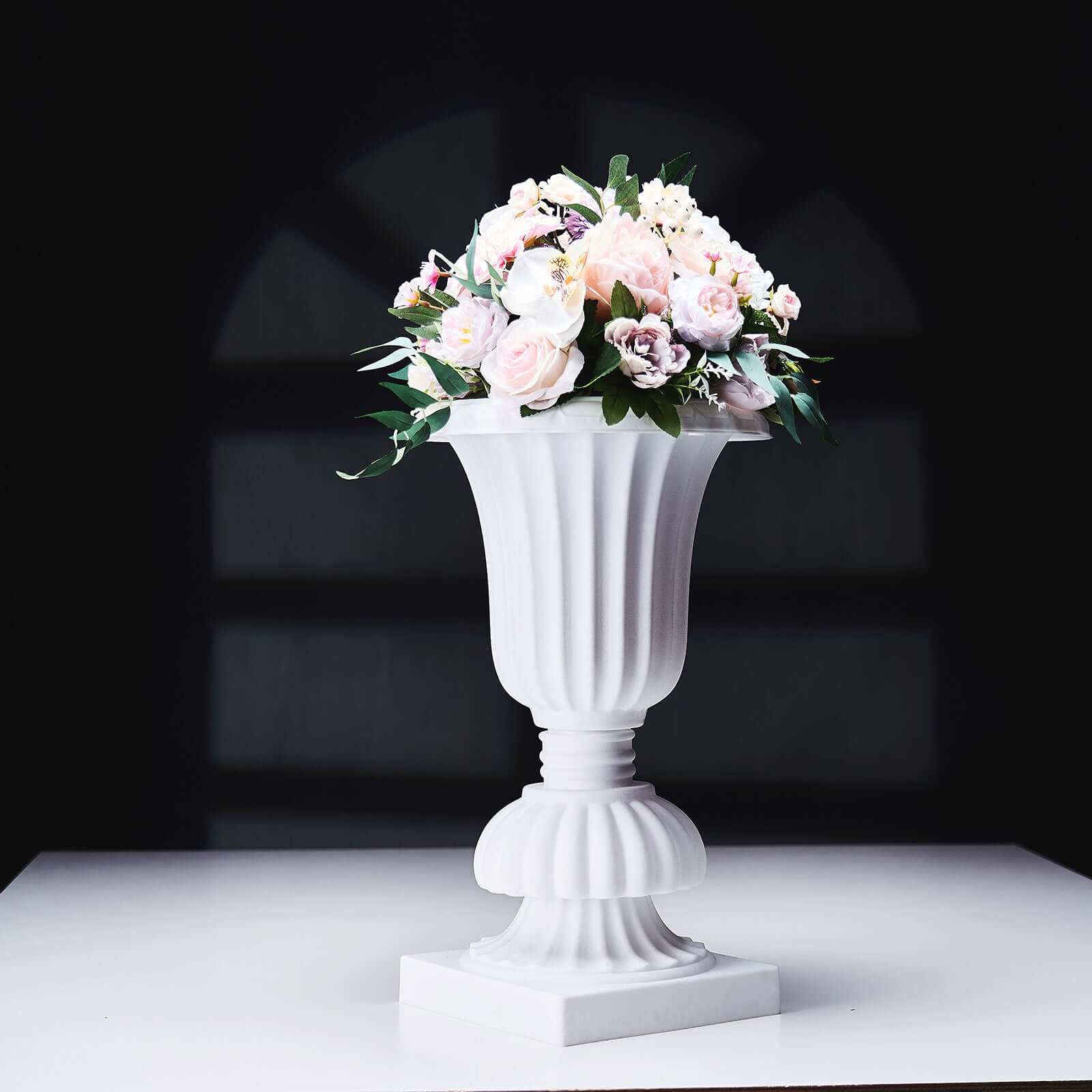 2 Pack White Urn Planter, Floral Pedestal Flower Pot Plant Stand - PVC 20