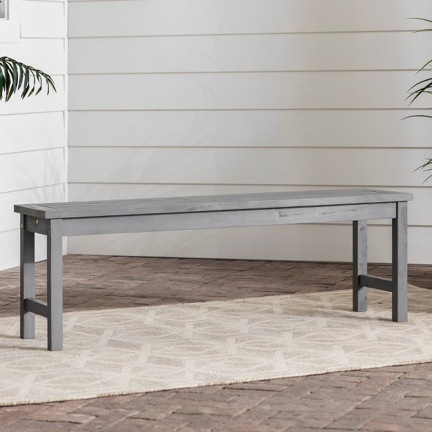 Ravenscroft Modern Boho Acacia Wood Slat Top Outdoor Dining Bench Gray Wash Saracina Home