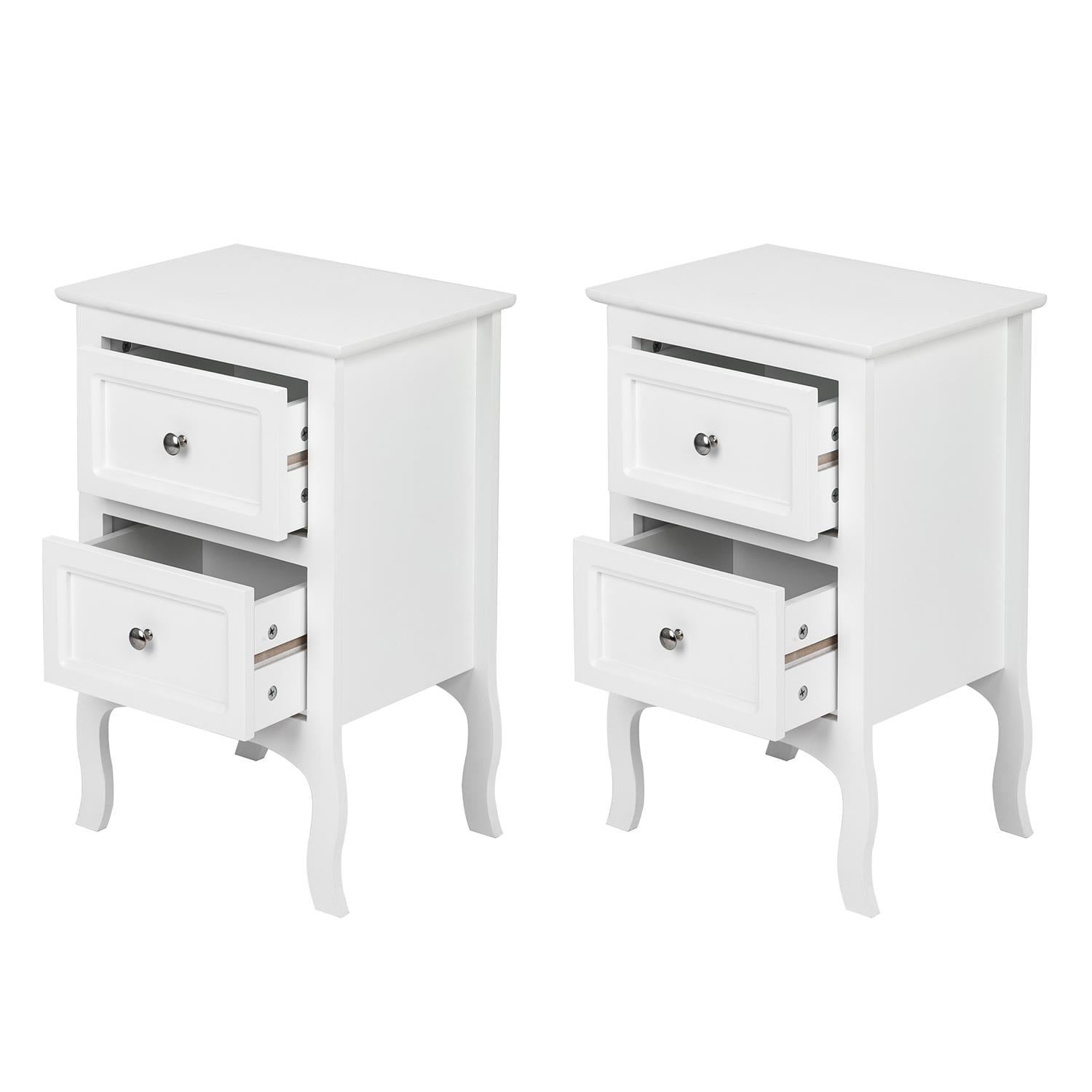 Ktaxon 2 PCS White Nightstand,End Table with 2-Drawer,Wooden Bedside Table Night Table,Bedroom Furniture Nightstand,Country Style