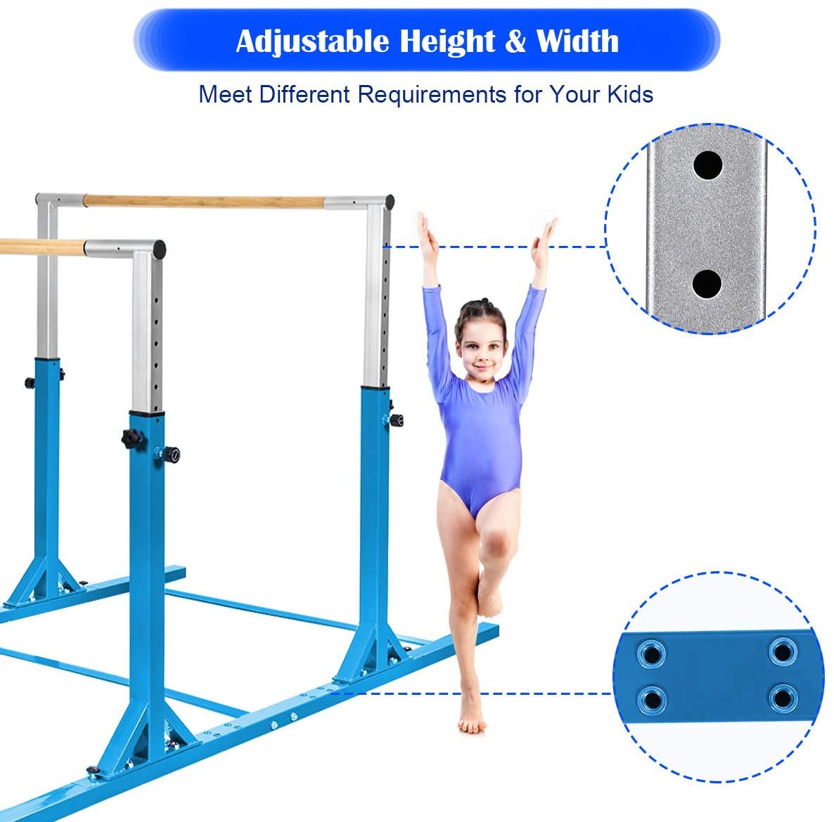 Costzon Double Horizontal Bars, Junior Gymnastic Training Parallel Bars w/11-Level 38-55