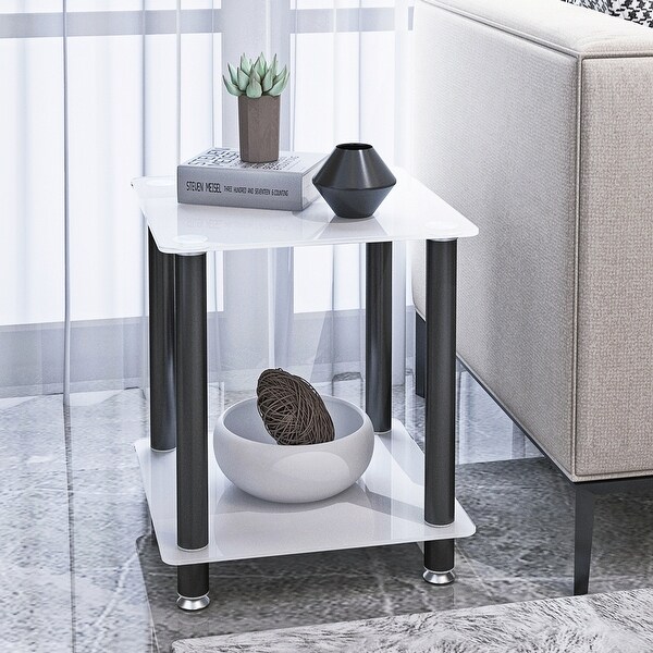 2 Tier End Side Table on Wheels with Storage Nightstand