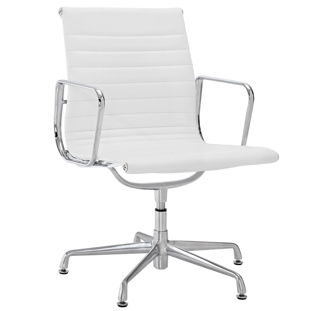 White Genuine Leather Ribbed Mid Back Conference Office Side Chair