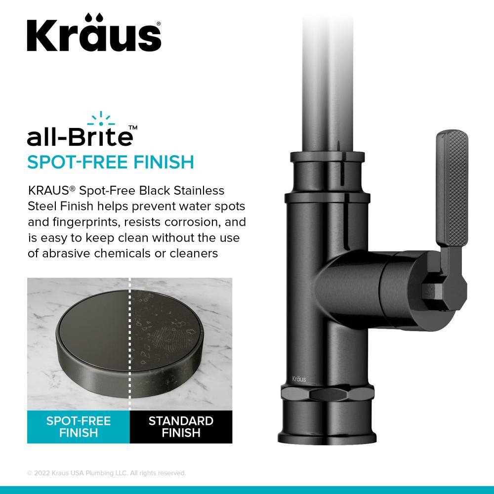 KRAUS Allyn Transitional Industrial Pull-Down Single Handle Kitchen Faucet in Spot-Free Black Stainless Steel KPF-4101SFSB