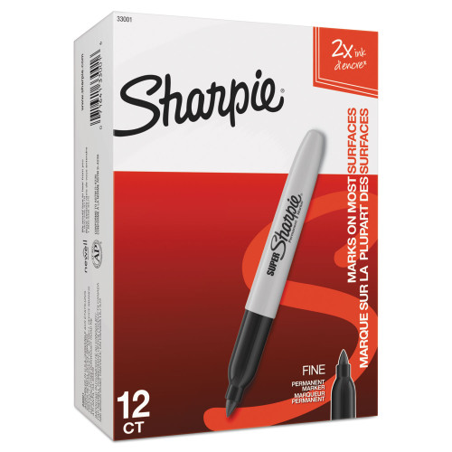 Sharpie Super Permanent Marker， Fine Bullet Tip， Black， Dozen (33001)