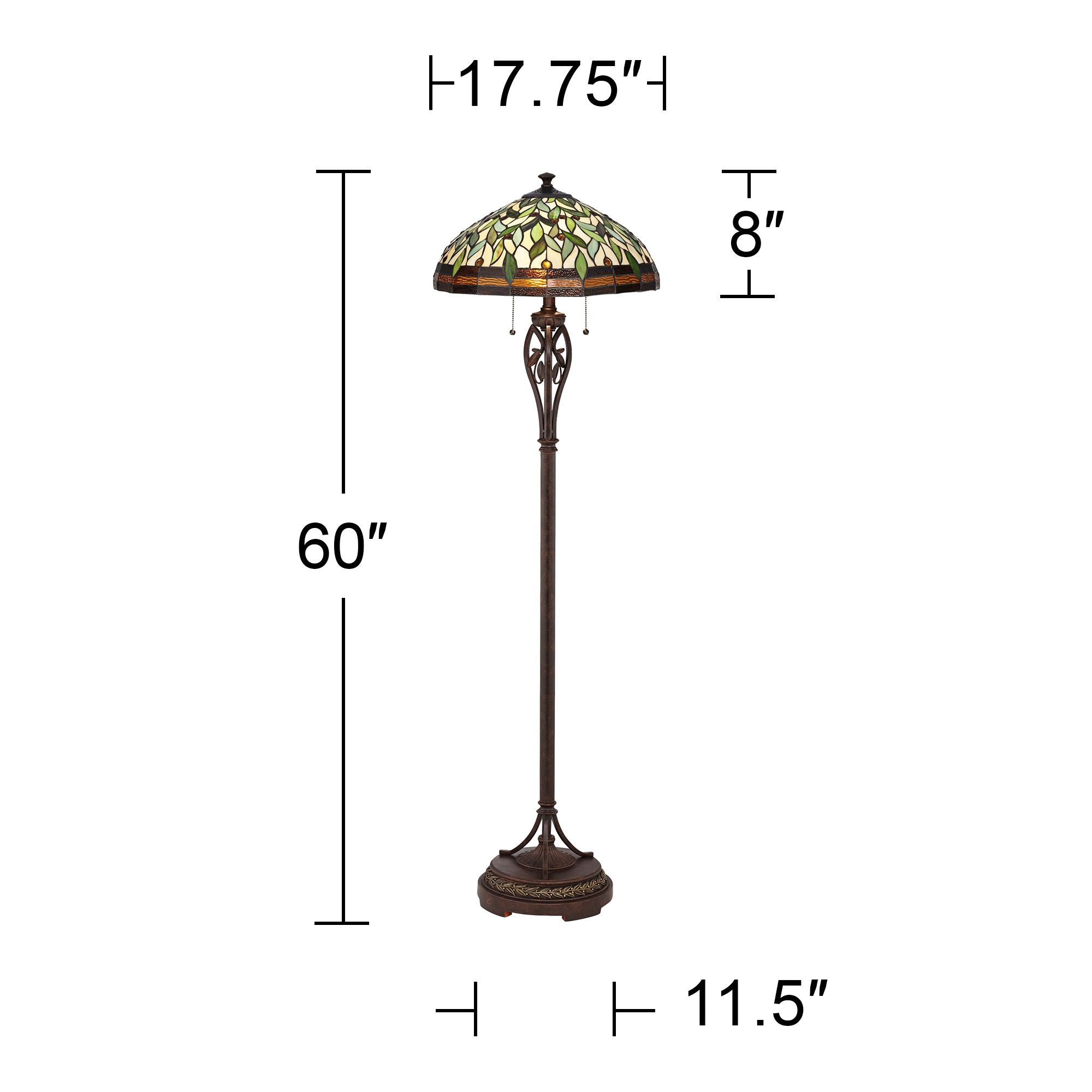 Robert Louis  Traditional Floor Lamp 60" Tall Bronze  Style Leaf Pattern Stained Glass Shade for Living Room Reading Bedroom