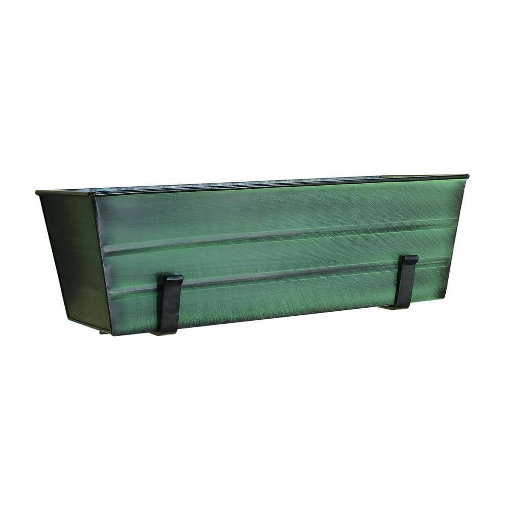 ACHLA DESIGNS 24 in. W Green Medium Galvanized Steel Flower Box with Wall Brackets VFB-05-WM