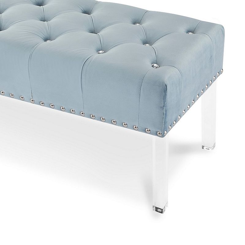 Bernard 49 Inch Velvet and Button Tufted Bench， Light Blue