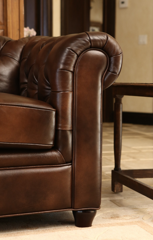 Tuscan Tufted Top Grain Leather Sofa  Brown   Traditional   Sofas   by Abbyson Living  Houzz