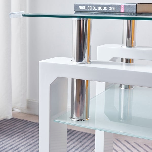 Glass Top Square Double-Layer End Table