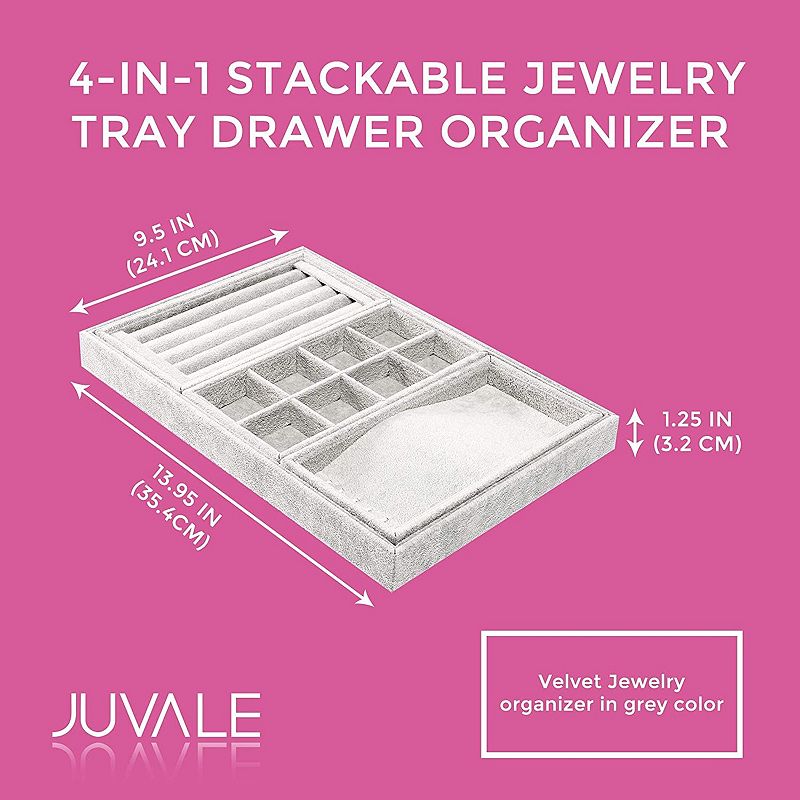 4 In 1 Draw Organizer Stackable Jewelry Organizer Tray (13.75x9.5x1.25 In)