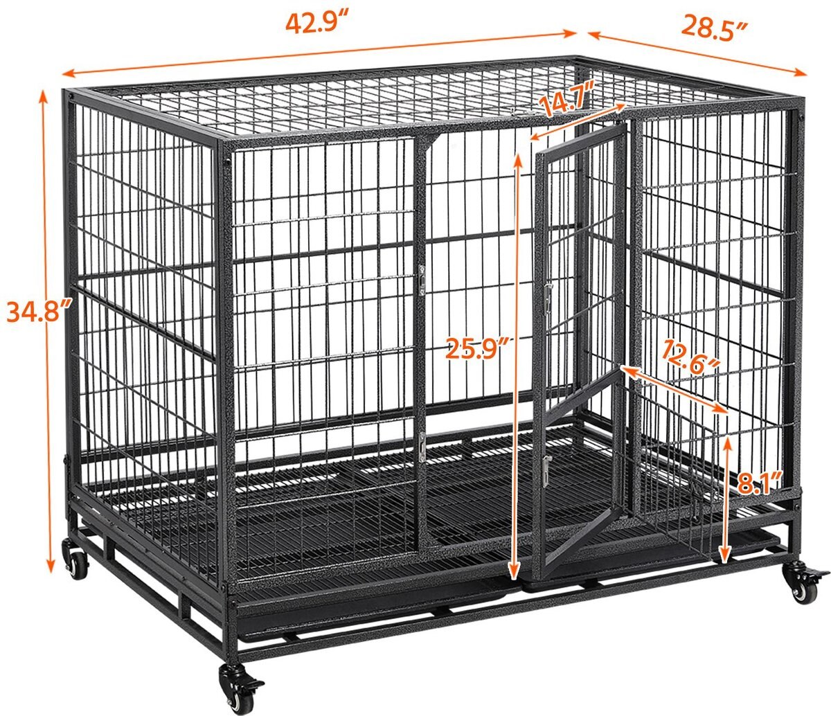 Yaheetech Wheels and Litter Pans Dog Crate， Black， 43-in