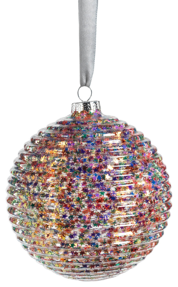 Multicolor Star Glitter 4.75 quotRibbed Glass Ornaments  Set of 4   Christmas Ornaments   by Zodax  Houzz