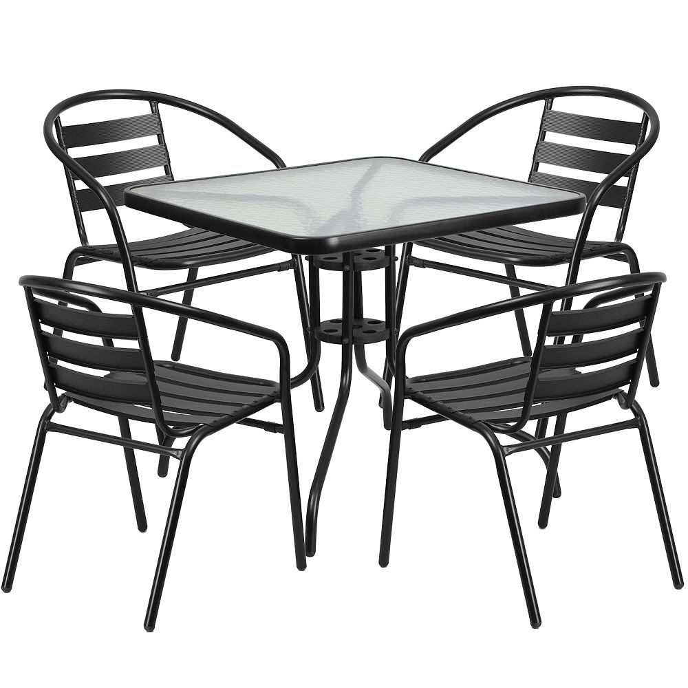 Flash Furniture Square Patio Table and Slat Back Chair 5-piece Set