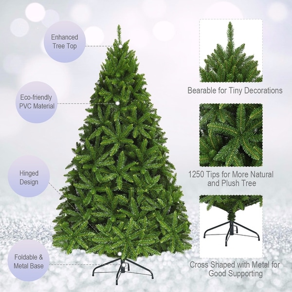 Gymax 6ft Artificial Christmas Fir Tree w/ 1250 Premium Hinged Branch