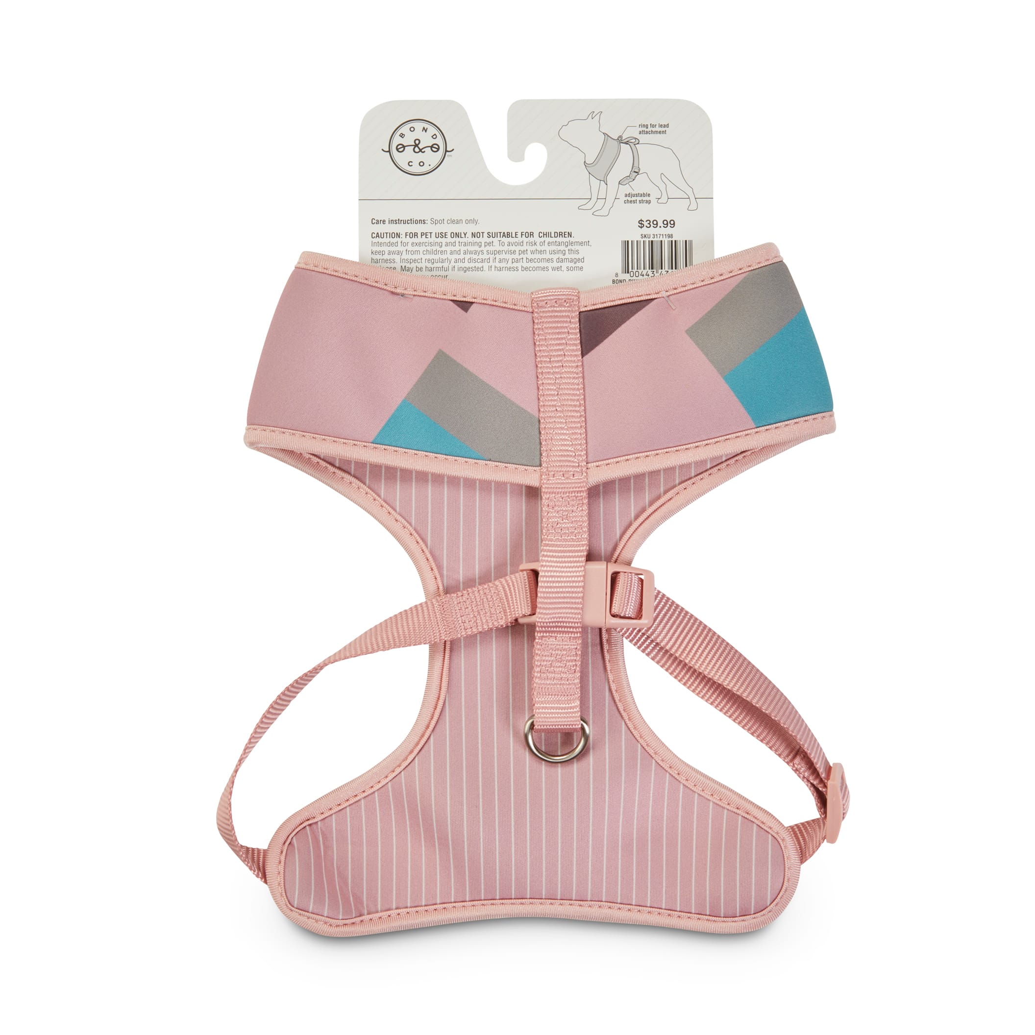 Bond  Co. Pink  Colorblocked Reversible Dog Harness， Large