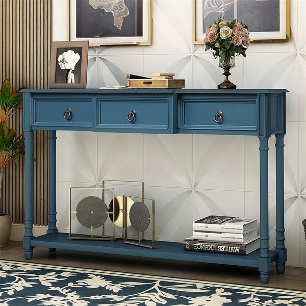 Ivory classic entry console table with storage drawer and bottom shelf