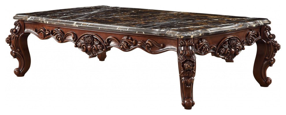 40 quotDark Brown And Merlot Genuine Marble Rectangular Coffee Table   Victorian   Coffee Tables   by HomeRoots  Houzz