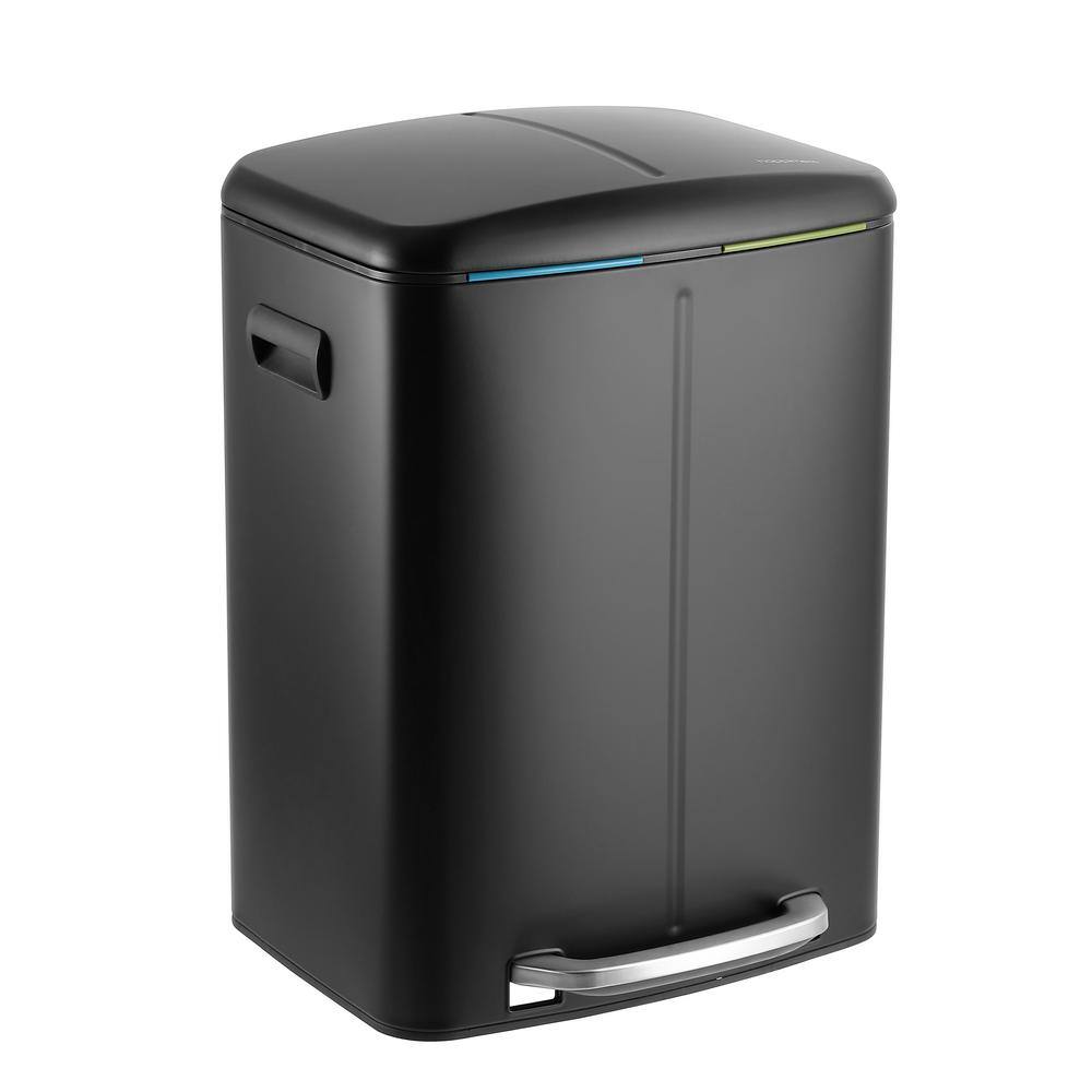 happimess Marco 10.5 Gal. Black Rectangular Double Bucket Trash Can with Soft-Close Lid HPM1005B