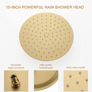 Boyel Living 5-Spray Patterns with 3.2 GPM 10 in. Wall Mount Dual Shower Heads with Rough-In Valve Body and Trim in Brushed Gold SMD-88040BG-10