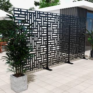 Uixe 76 in. Galvanized Steel Garden Fence Outdoor Privacy Screen Garden Screen Panels OS0004-Black-1