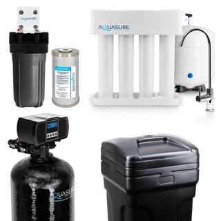 AQUASURE Whole House Filtration with 64000 Grains Fine Mesh Water Softener Reverse Osmosis System and Sediment-GAC Pre-Filter AS-WHF64FM