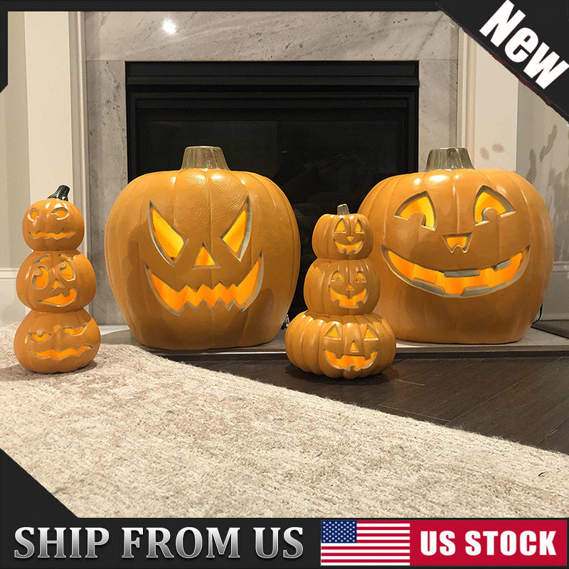 4Pack LED Lighted Jack O Lantern Indoor Outdoor Halloween Large Pumpkin Decors