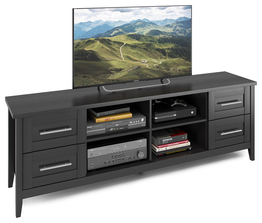 CorLiving Jackson Extra Wide TV Bench in Black Grain Finish  For TVs up to 80 quot  Transitional   Entertainment Centers And Tv Stands   by CorLiving Distribution LLC  Houzz