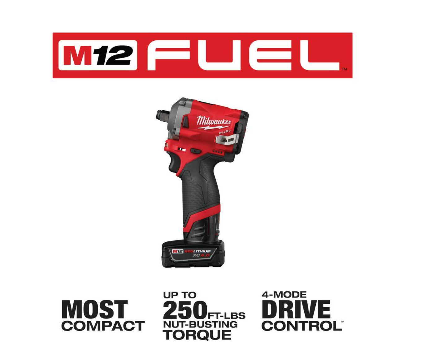 Milwaukee 2555-22-2364-20 M12 FUEL 12V Li-Ion Cordless Stubby 1/2 in. Impact Wrench Kit with M12 1000 Lumens Rover LED Compact Flood Light