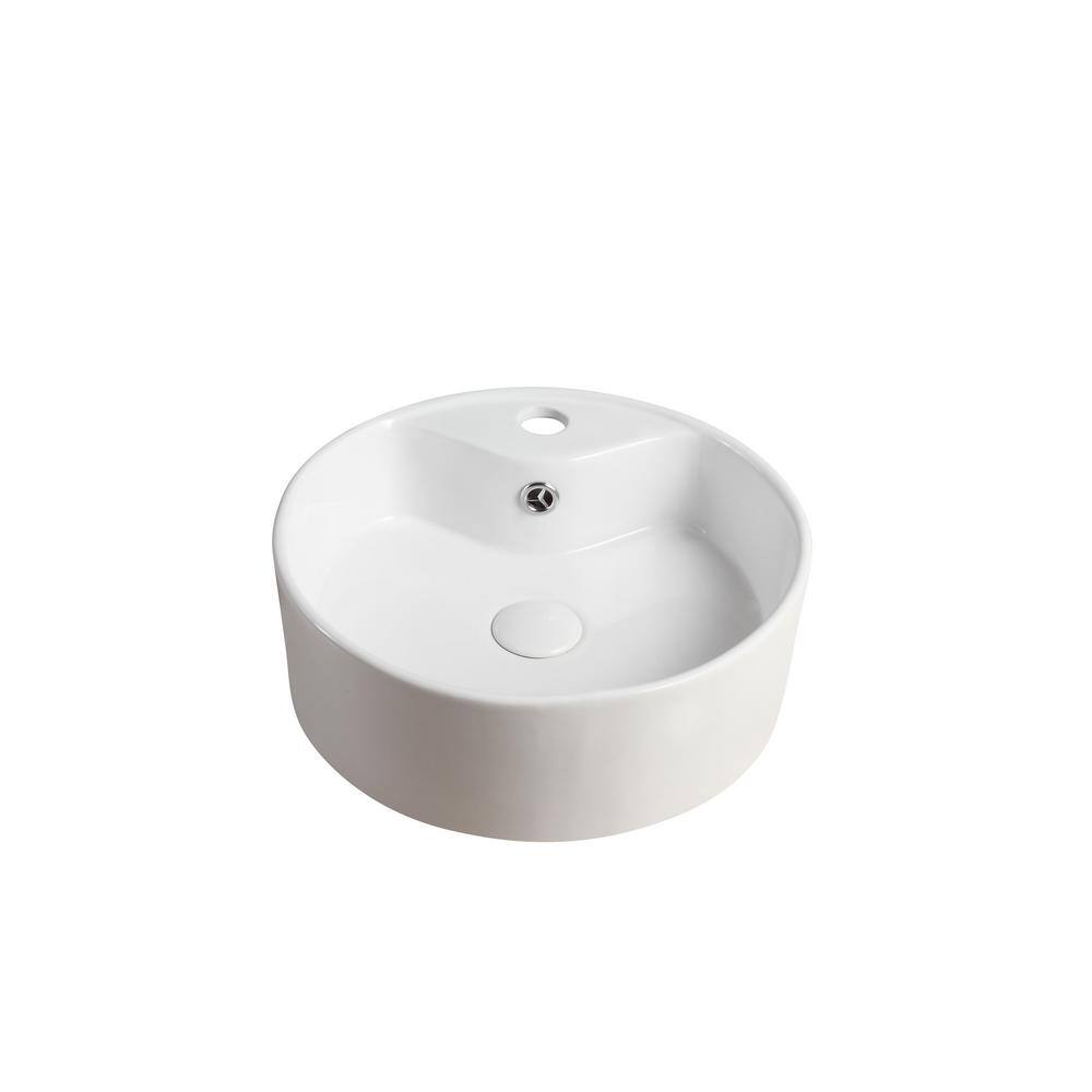 Elanti Vessel Above-Counter Round Bowl Bathroom Sink in White EC9869