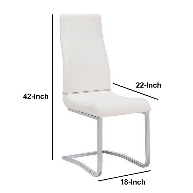 Stainless Steel Chair with Faux Leather Upholstery， Set of Two， White and Silver