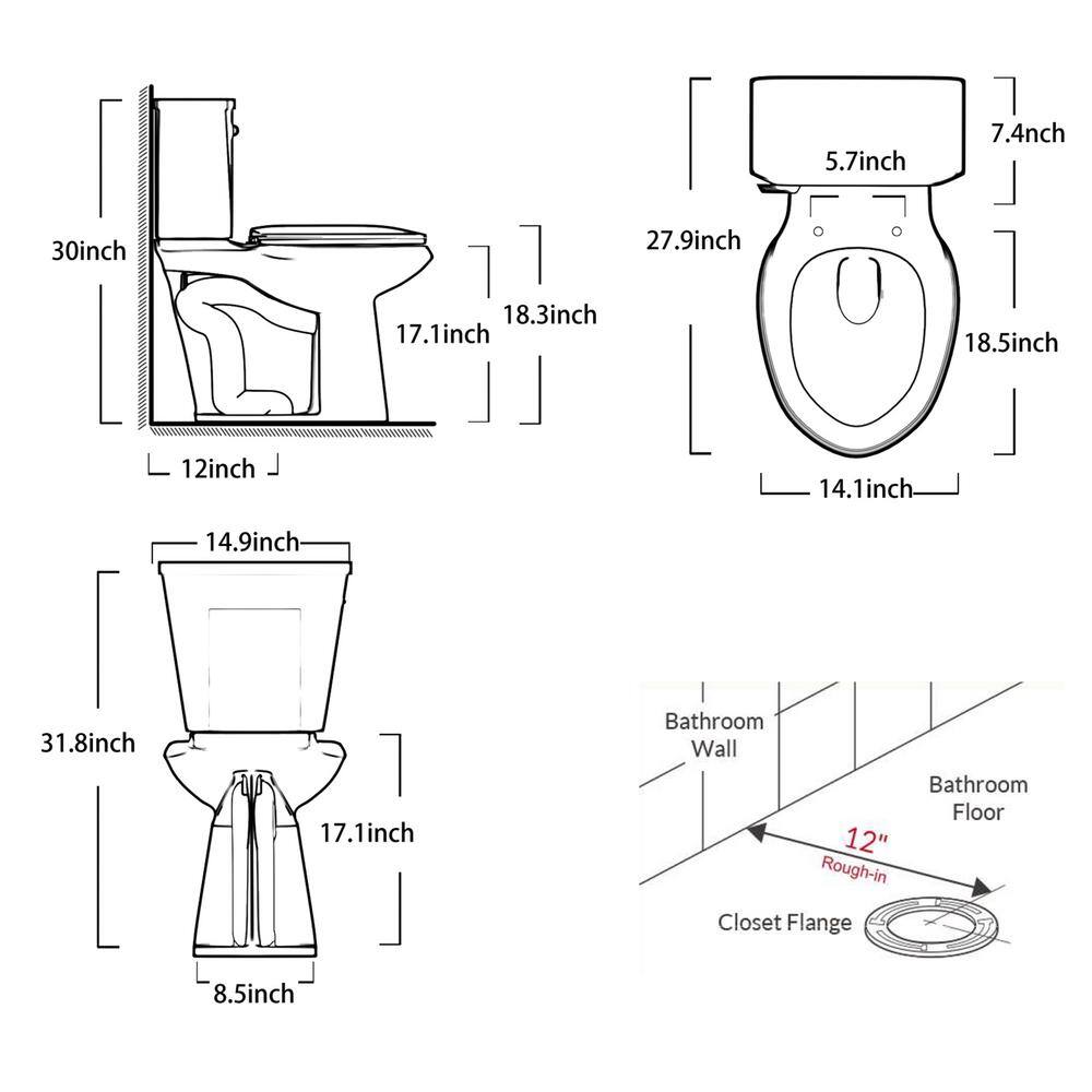 Simple Project High S-Trap 2-Piece 1.28 GPF Elongated Chair Height Floor Mounted Toilet in White (Seat Included) HD-US-TT-5