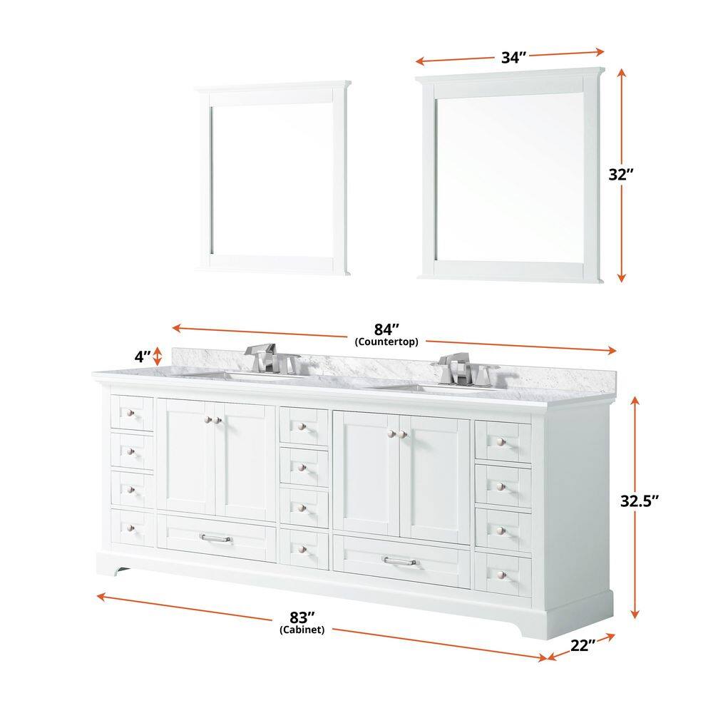 Lexora Dukes 84 in. W x 22 in. D White Double Bath Vanity and Carrara Marble Top LD342284DADS000