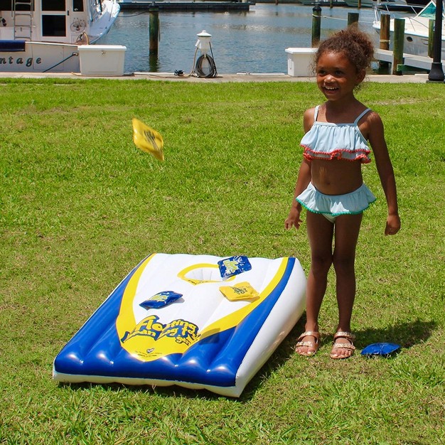 Driveway Games Floating Bean Bag Toss Inflatable Cornhole Game With Water And Weatherproof Bags Set For Adult And Kid Outdoor Swimming Pool Water Fun