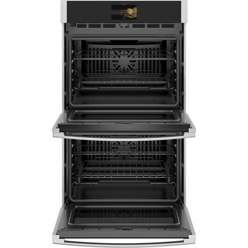 GE 27 in. Double Electric Wall Oven with Built-In Microwave in Stainless Steel JK3800SHSS