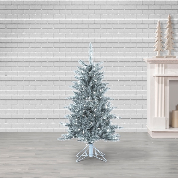 4 Foot Silver Tuscany Tinsel Tree with 150 Clear Lights