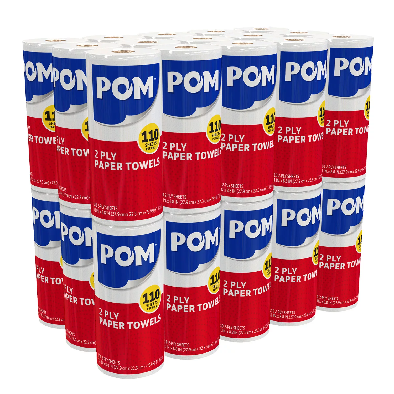 POM Individually Wrapped 2-Ply Paper Towels (110 sheets/roll， 30 rolls)