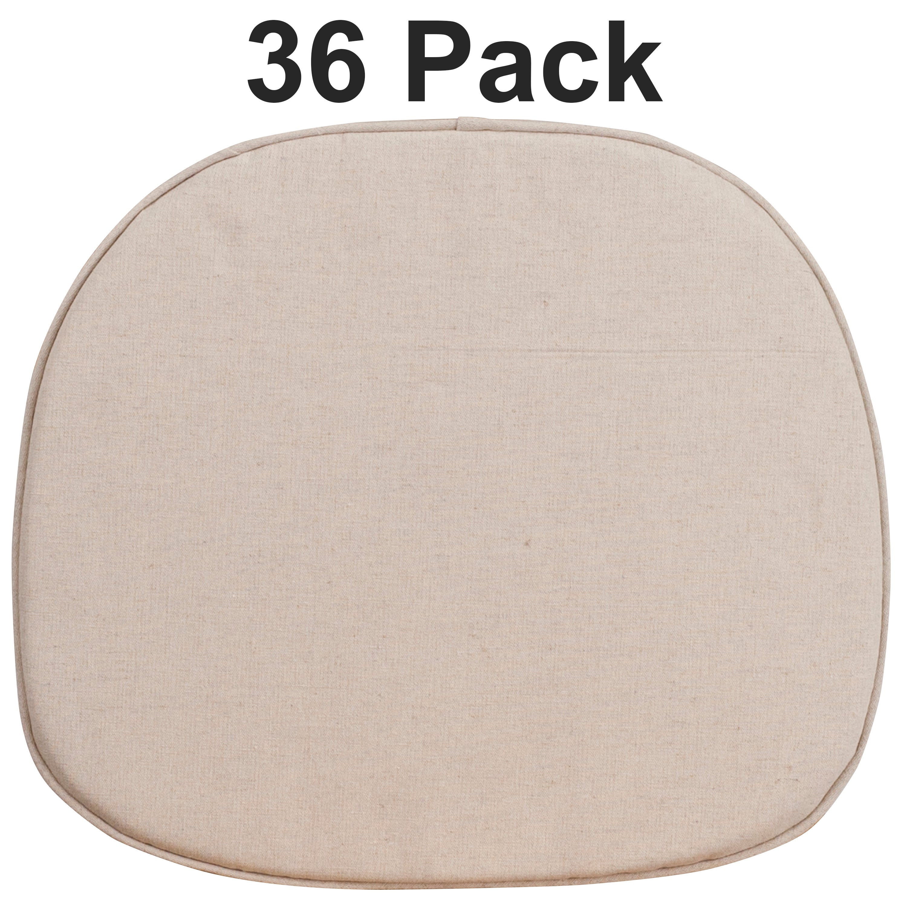 36 Pack Natural Thin Chair Cushion with Tieback Straps and Removable Cover