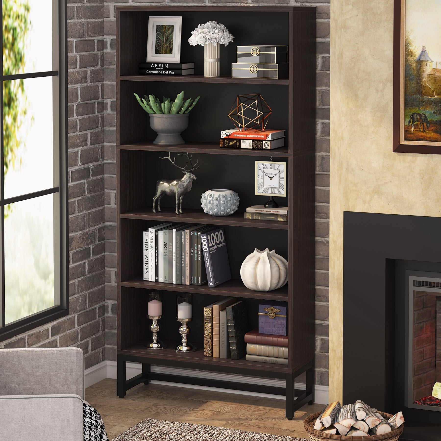 70.8 Bookcase, Large Bookshelf Organizer with 5-Tier Storage Shelves