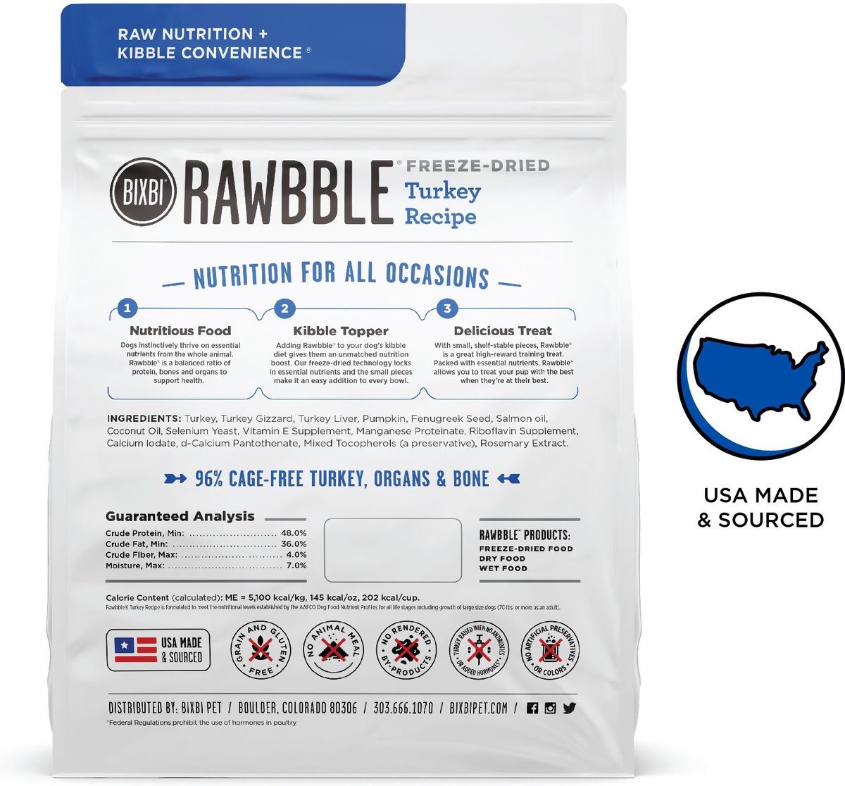 BIXBI Rawbble Turkey Recipe Grain-Free Freeze-Dried Dog Food