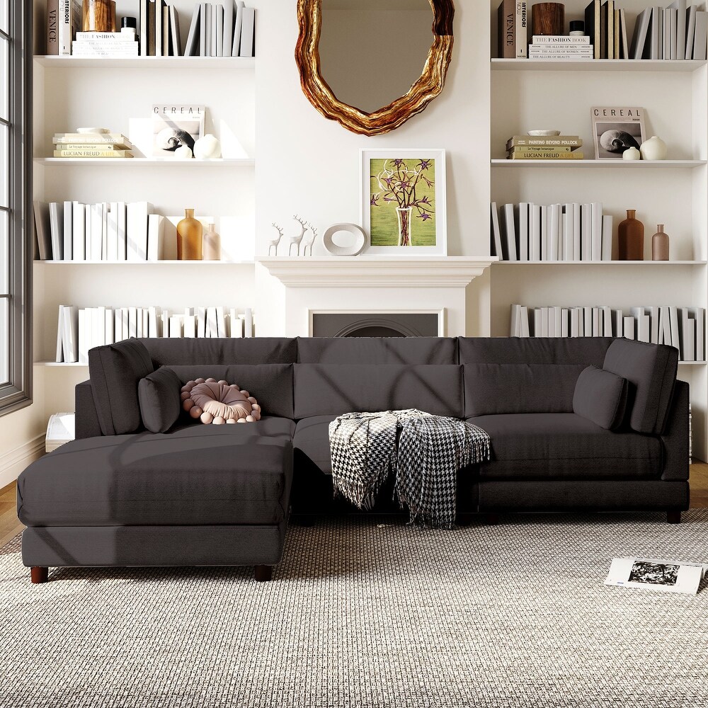 Modern 2 Piece Sectional Sofa with Removable Ottomans and Comfortable Waist Pillows