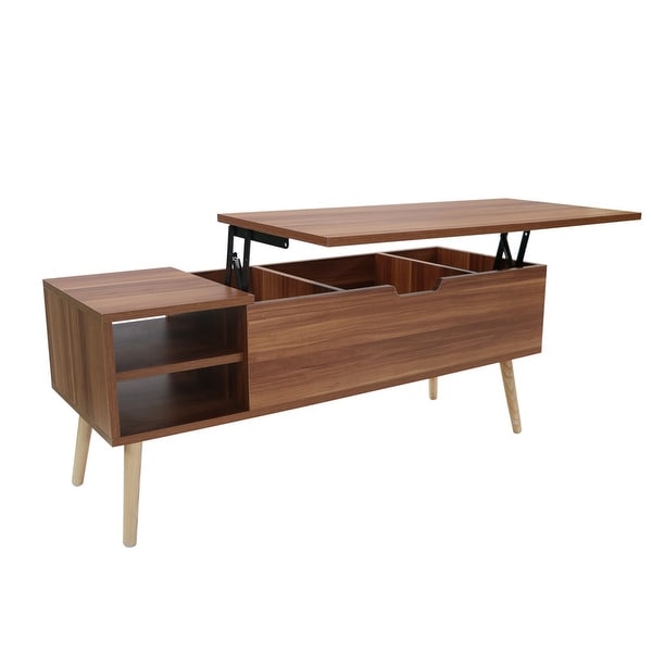 Wood Lift Top Coffee Table w/ Hidden Storage Compartments and Shelves