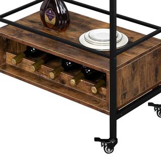 Karl home Multi-Functional Wood Removable 4-Wheeled Wine Rack Cart in Brown 302589549247