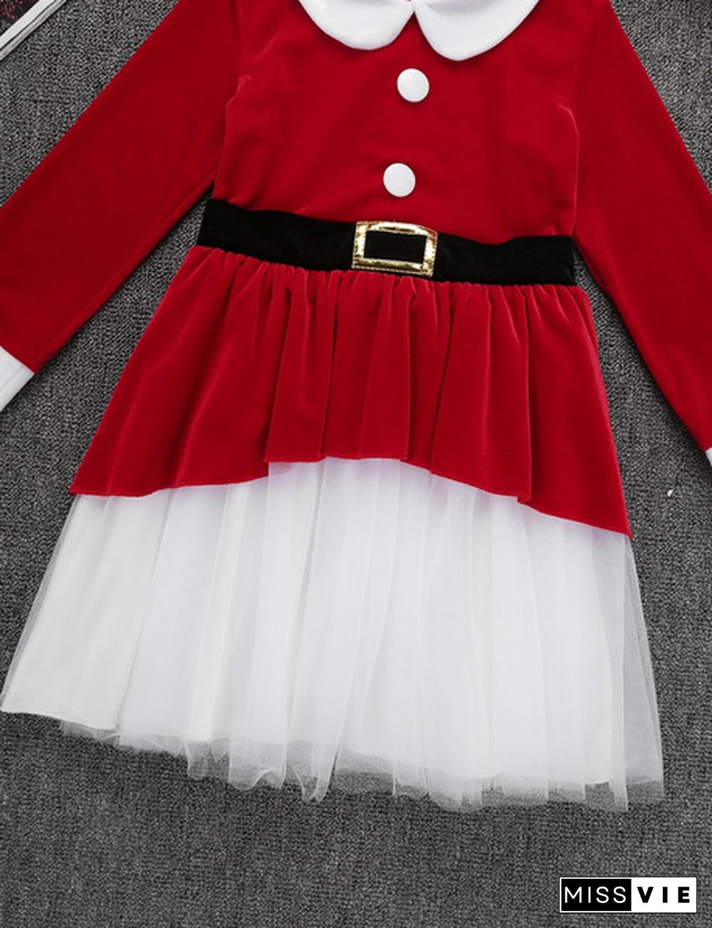 Girls Themed Party Christmas Costume Dress with Hats Kids' 2Pcs Xmas Carnival Santa Claus Performance Outfits