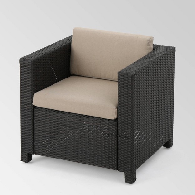 Puerta 5pc Wicker Sofa Chat Set Dark Brown beige Christopher Knight Home