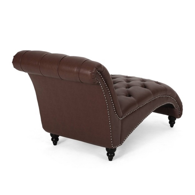 Varnell Contemporary Button Tufted Chaise Lounge Dark Brown Christopher Knight Home