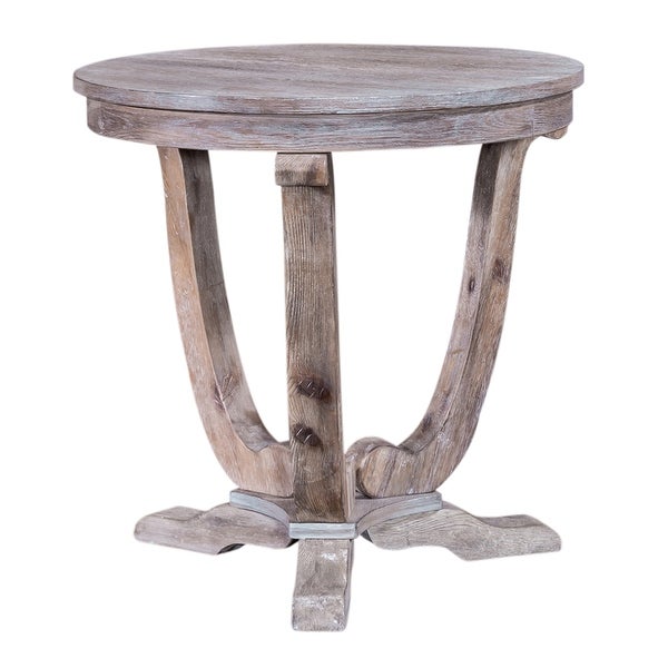 The Gray Barn Greystone Mill Stone White Wash Wire Brush End Table